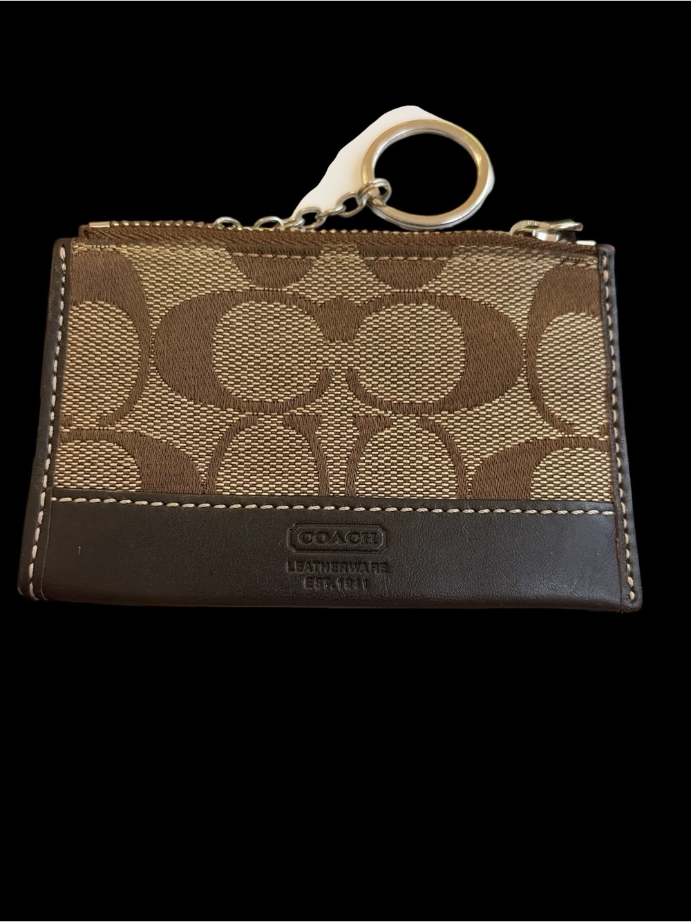 Coach Brown Signature Canvas Key Card Case with Chain
